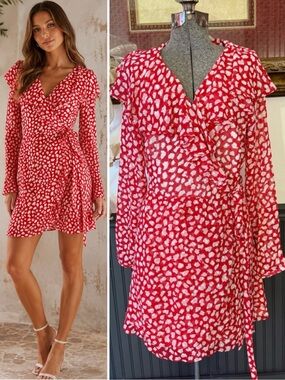 Free People Frenchie Ruffle Wrap Dress Red White
Print Mini Long Sleeve Sz L💚🍄